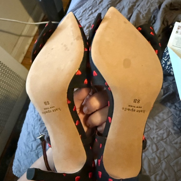 Kate Spade Sheela Black Heels with Red Heart Accents - Picture 2 of 5